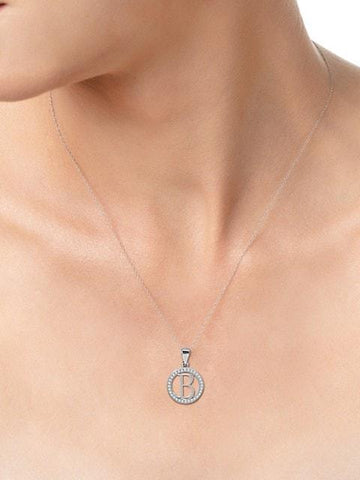 Sterling Silver Polished Initial & Cubic Zirconia Halo Pendant Necklace